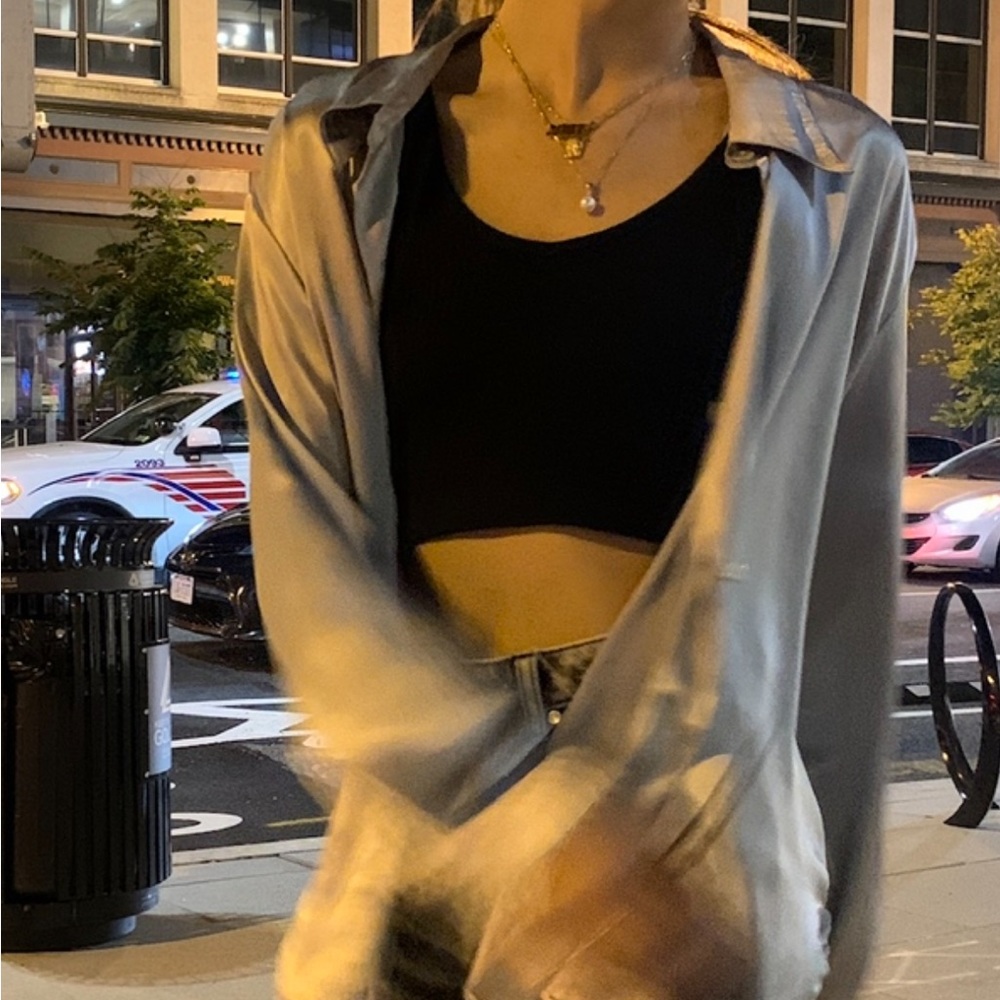 Grey silk button-down blouse - Picture 4 of 4
